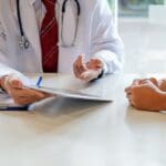High-frequency rTMS represented by a conversation between a doctor and a patient